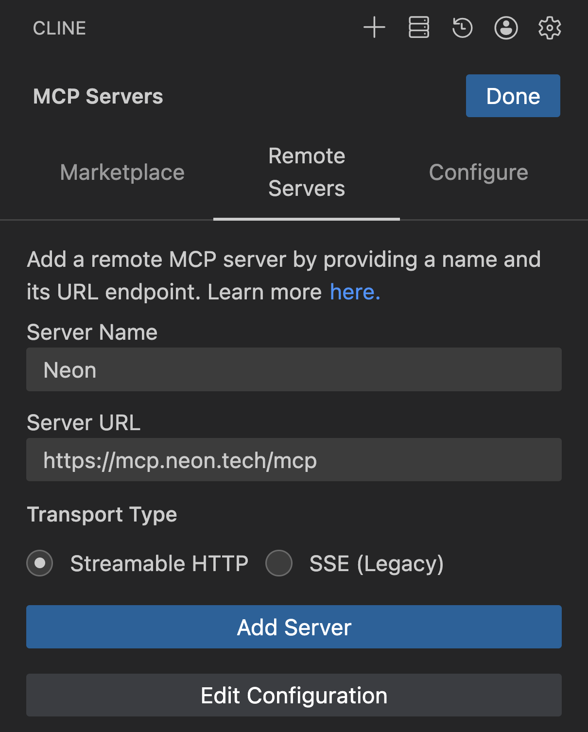 Cline Add Remote MCP Server