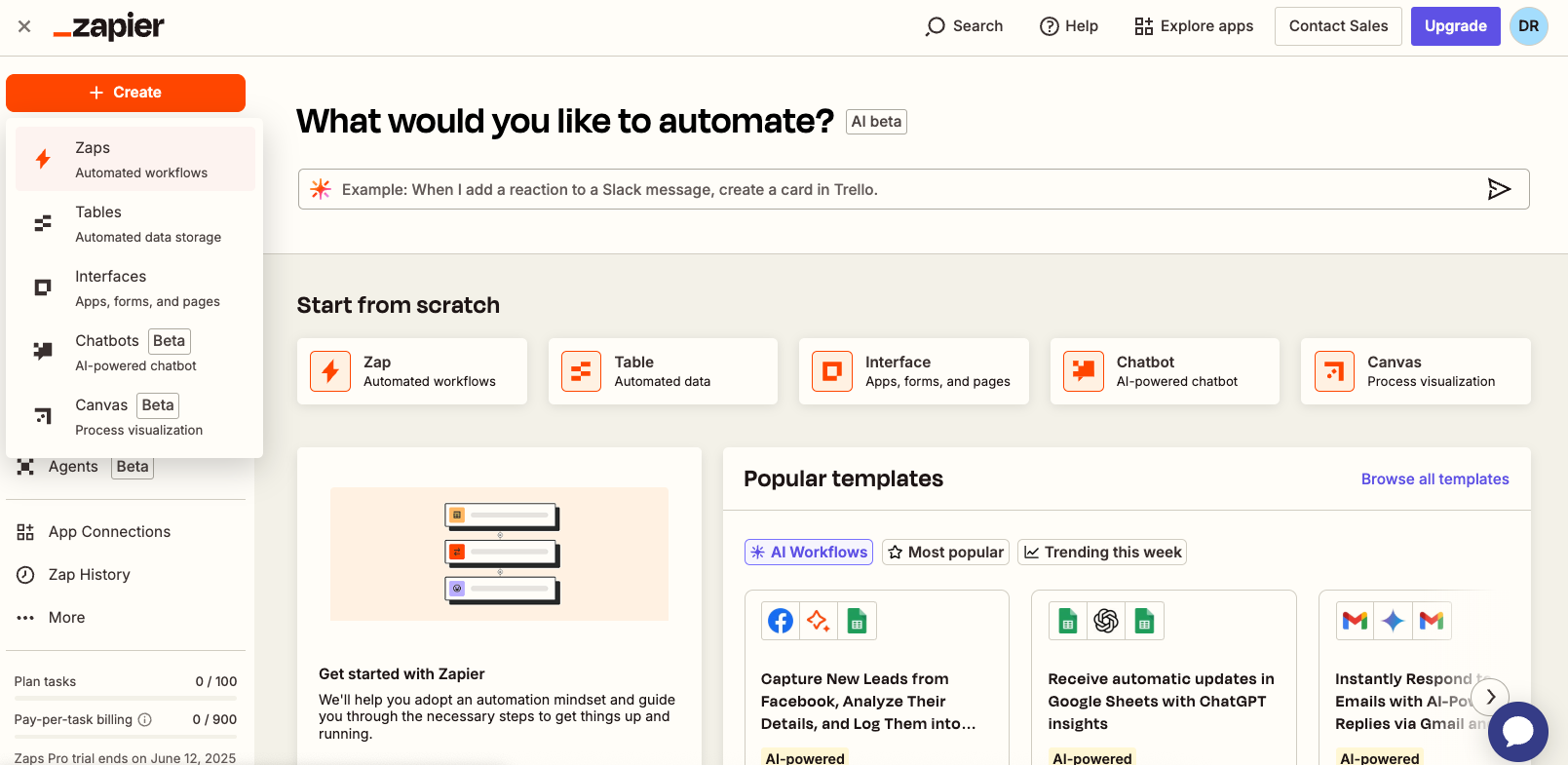 Create Zap in Zapier